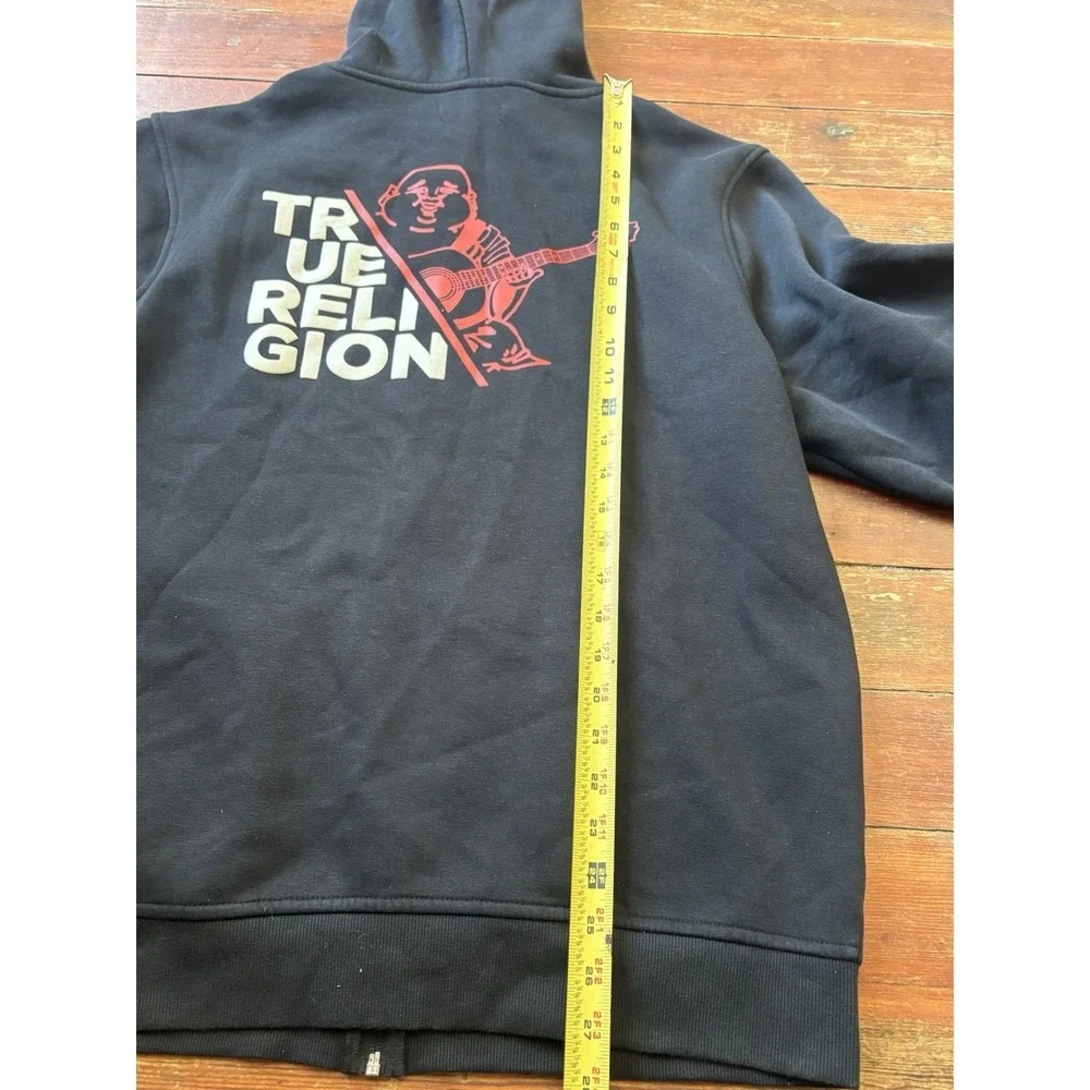 True Religion Full Zip Up Black Graphic Logo Hoodie Men's XXL Y2K Pullover